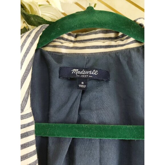 Madewell Women's Tailored Blazer Single Button Closure Striped Blue White Size 8 - Picture 5 of 8